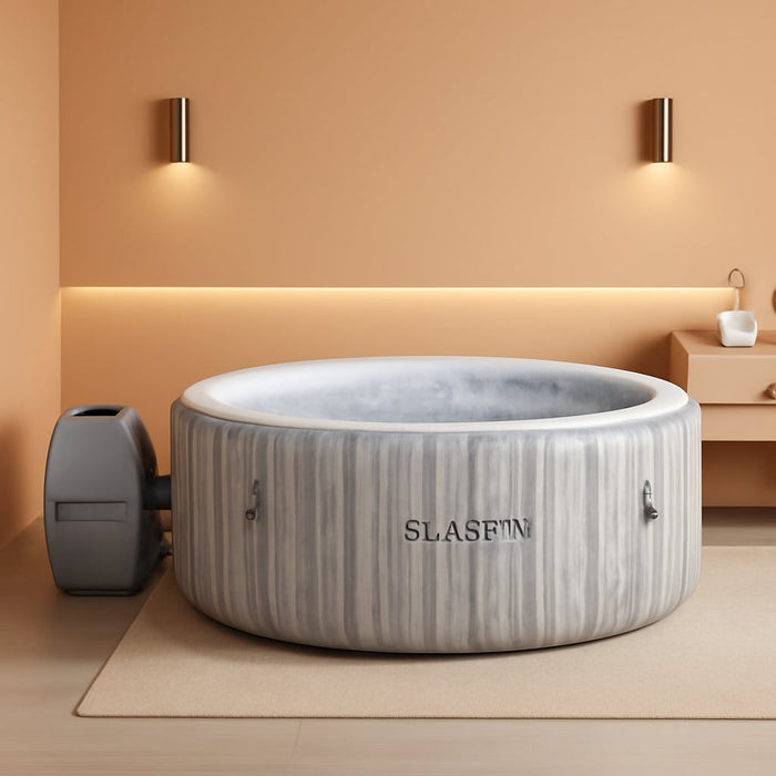 Saluspa Fiji Airjet 2 to 4 Person Inflatable Hot Tub round Portable Outdoor Spa with 120 Soothing Airjets and Cover, Gray