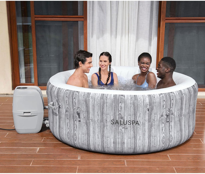 Saluspa Fiji Airjet 2 to 4 Person Inflatable Hot Tub round Portable Outdoor Spa with 120 Soothing Airjets and Cover, Gray