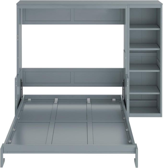 Murphy Bed Wall Bed, Fold-Down Wall-Mounted Bed with Desk and Bookshelf, Space-Saving Guest for Small Rooms, Easy Assembly, Full/Queen Size (Gray, Full)