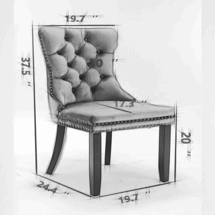 Velvet Dining Chairs Set of 4, Tufted Upholstered Dining Chairs with Nailhead Back and Ring Pull Trim, Solid Wood Dining Chairs for Kitchen/Bedroom/Dining Room (Gold)