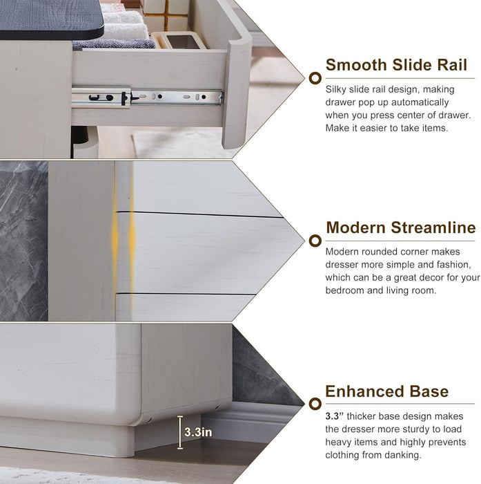 Modern 9 Drawer Dresser for Bedroom, 52" Wide Wooden Dressers with Large Storage,Handleless Chest of Drawers TV Stand for Living Room & Hallway, Curved Profile Design, White