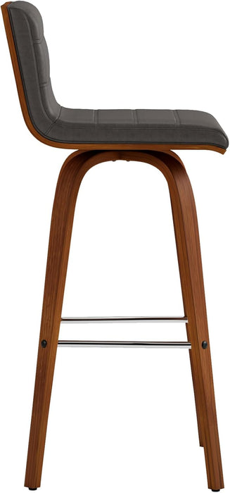 Vienna Mid-Century Modern 30" Bar Height Barstool Faux Leather Wood Finish, Grey/Walnut
