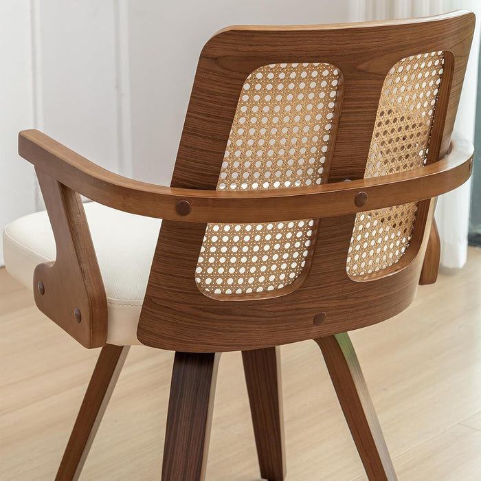 Walnut Dining Chairs - Swivel Rattan Dining Chairs with Bentwood Frame with Ergonomic Cane Back, Curved Arms, MCM Dining Chairs for Kitchen/Restaurant/Living Room/Conference (Walnut Beige, Set of 2)