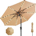 9Ft Solar Patio Umbrella - Solar Lights LED Lighted Outdoor Market Table Umbrella, UPF50+ UV Protection with Push Button Tilt, Crank for Pool Deck and Garden (Beige)
