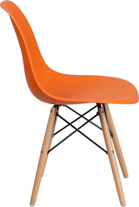 Elon Series Orange Plastic Chair with Wooden Legs for Versatile Kitchen, Dining Room, Living Room, Library or Desk Use