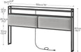 King Size Upholstered Headboard, Storage Headboard with Charging Station and Adjustable LED Lights, 2 Standard Outlets and 2 USB Ports, King Headboard Only, Easy Assembly, Black and Gray