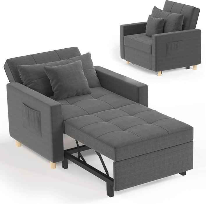 36 Inch Convertible Sleeper Chair GreyTexturedFabric