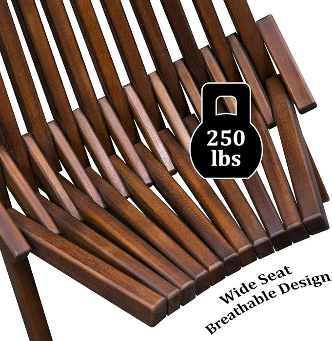 Wooden Folding Tamarack Chairs, FSC Certified Acacia Low Profile Adirondack Chairs, Wood Folding Chair for Outdoor, Patio, Porch, Pool, Backyard, Garden, Balcony and Deck - Chestnut - Single