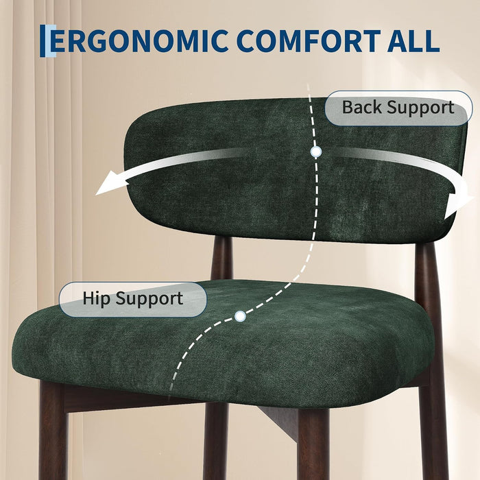 26″ Linen Bar Stools Set of 4, Counter Height Bar Stools, Green | Linen Fabric, Wood Legs, Metal Footrest, Upholstered Modern Kitchen Barstools with Back, for Dining Room Bar
