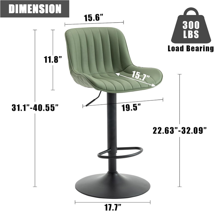 Bar Stools Set of 2 Counter Height Barstools with Backs Swivel Faux Leather Kitchen Island Bar Chair Modern Adjustable Breakfast Taburetes De Bar Padded Sillas Para Barra De Cocina Olive Green
