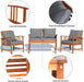 4 Pieces Acacia Wood Patio Furniture Set, Outdoor Seating Chat Set with Gray Cushions & Back Pillow, Conversation Set with Coffee Table, Ideal for Garden, Backyard, Poolside