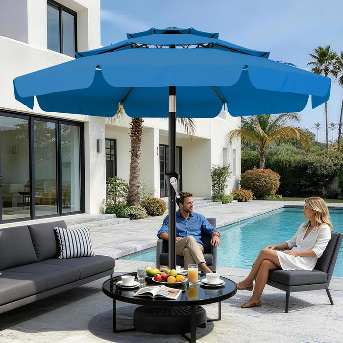 10FT 3-Tiers Patio Umbrella with Valance, Outdoor Umbrellas with Crank/Tilt, Table Market Umbrella Vented W/ 8 Sturdy Ribs for Garden, Deck, Backyard, and Pool, Royal Blue