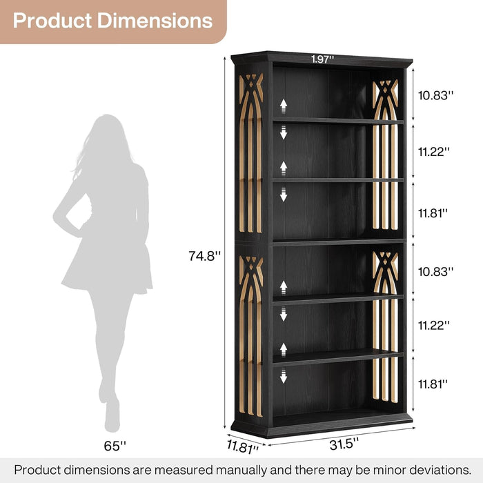 Black Freestanding Floorstanding Bookshelf 75 Inch Wood
