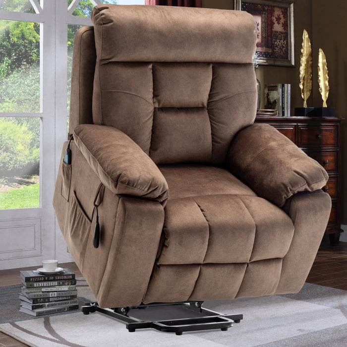 Oversized Electric Massage Lift Chair, Large Power Lift Recliner with Heat Therapy, Fabric Reclining Sofa with Remote, Hidden Cup Holder and Side Pocket for Elderly Seniors, Antique Brown