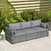 3 Seater Wicker Sofa with Side Tray Tables, Rattan Outdoor Patio Sofa with 6" Thick Back Cushions, Outdoor Wicker Couch with Deep Seating, Pillows for Porch, Garden, Backyard, Mixed Gray