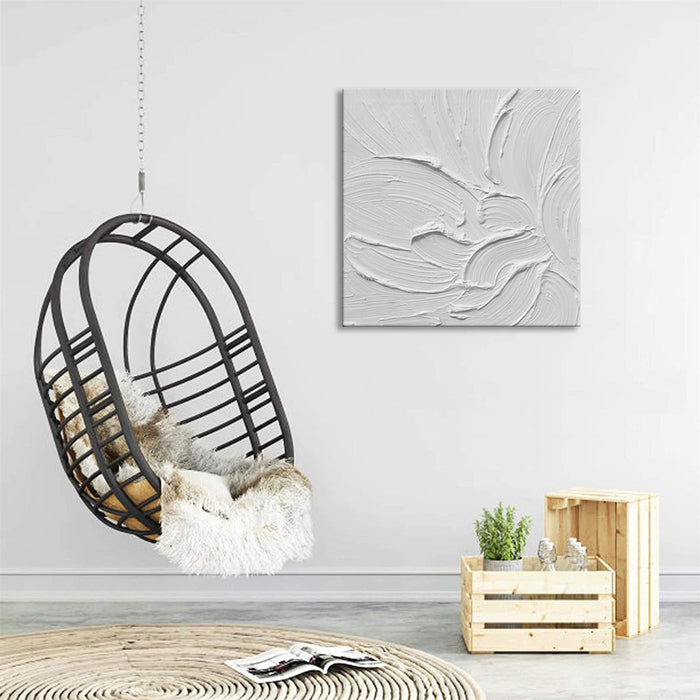 Hand Painted White Canvas Wall Art, 20X20 Inches Abstract Thick Textured Painting, Plaster Wall Art