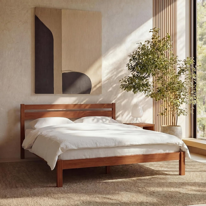 Full Bed Frame with Headboard Classic Wood Platform, Noise Free, under Bed Storage, No Box Spring Needed, Easy Assembly, Cherry