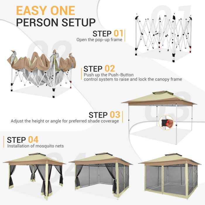 12X12Ft Outdoor Gazebo Pop up Gazebo with Mosquito Netting, Instant Patio Canopy Tent for Shade and Rain, 2 Tiered Vente Gazebo Canopy UPF 50+ for Garden Backyard with Carry Bag&4 Sandbags