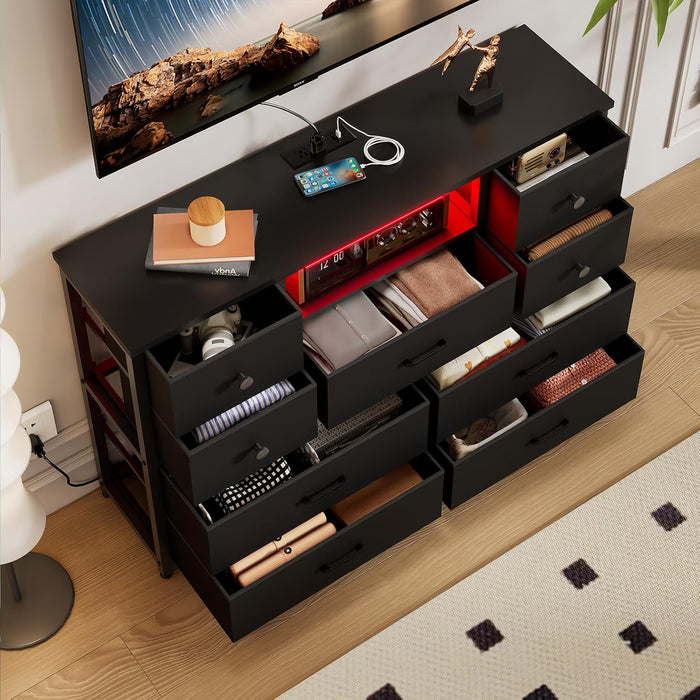 Charcoal Nine Drawer Wardrobe TV Entertainment LED