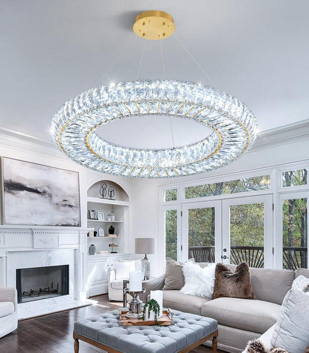23.6'' Modern LED Ring Pendant Light Dimmable Crystal Chandelier for Dining Room Living Room Bedroom Gold