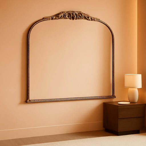 Gold Large Fireplace Mirror: 48"X33" Baroque Vintage Arched Mirror