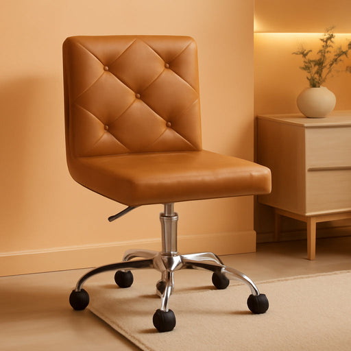PU Leather Mid-Back Armless Desk Chair Adjustable Height 360° Rolling Swivel for Home Office Work