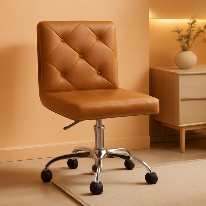 PU Leather Mid-Back Armless Desk Chair Adjustable Height 360° Rolling Swivel for Home Office Work