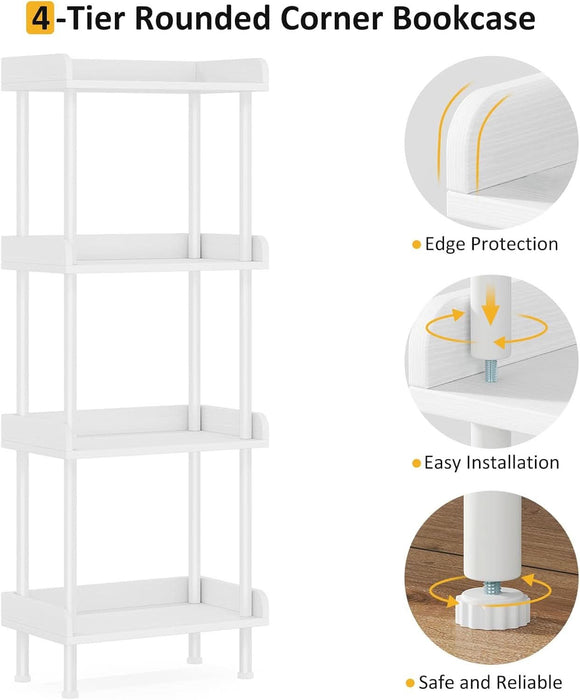 Bookcase 4 Tier Bookshelf, Vintage Small Bookshelf for Small Spaces, Wooden Book Shelf Small Bookcase for Living Room Bedroom
