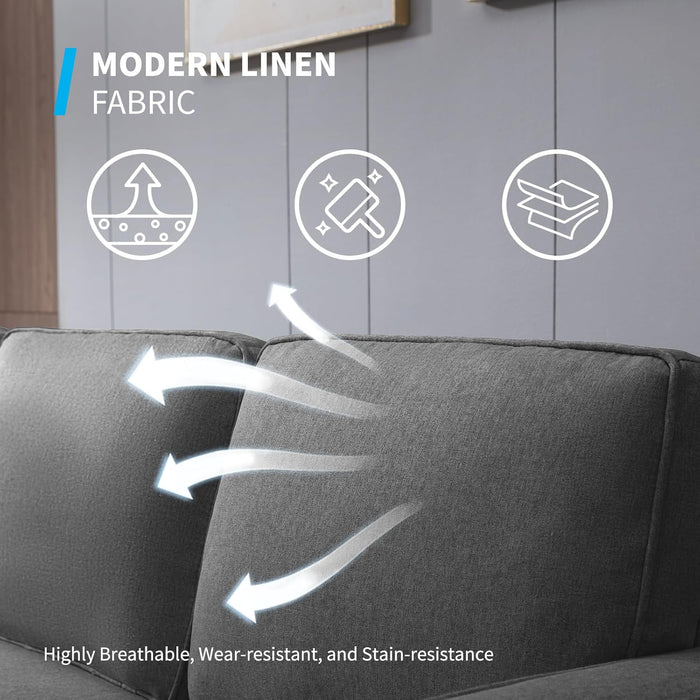 3PCS Convertible Sofa Set, Linen Upholstered Couch Set with Side Pockets, Modern Living Room Sofa with Storage Ottoman, Couch for Living Room Apartment (Dark Grey, Sectional Sofa + Single)