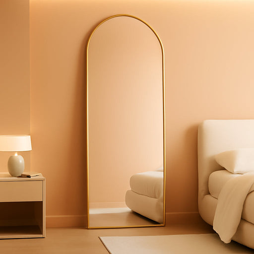 64"X21" Arched Full Length Mirror, Standing or Leaning Full Body Mirror with Aluminum Alloy Thin Frame, Suitable for Bedroom or Cloakroom,Gold
