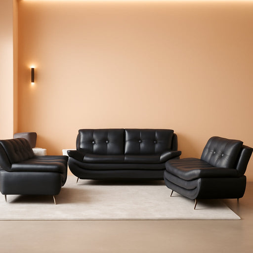 Leather Sofa Set,Leather Sofa Set for Living Room Furniture Sets, Loveseat Sofa with Chair 3-Piece for Living Room/Office/Apartment(Black)