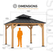 11 X 11 Ft. Wood Gazebo Standard Cedar Framed Gazebos with Black Double Steel Hardtop Roof for Garden, Backyard Shade, Matte Black Roof + Natural Wood Frame