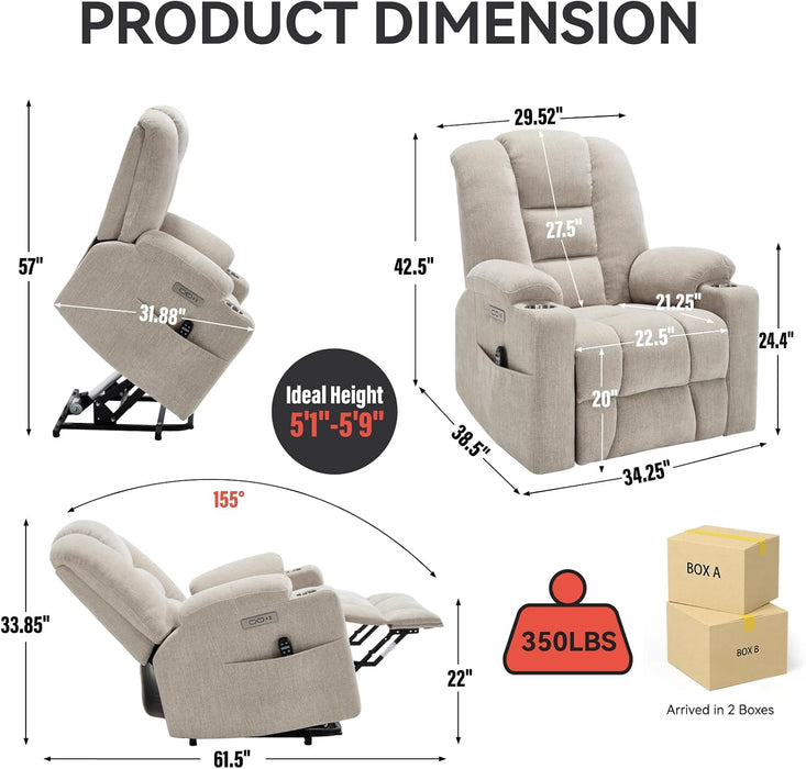 Power Lift Recliner Chair for Elderly with Massage & Heat, Chenille, Beige