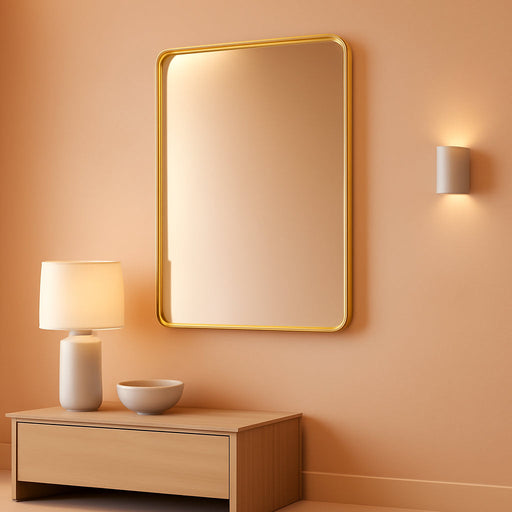Bathroom Mirror 22X30 Inch Wall Mounted Mirror Metal Deep Framed Rounded Corner Wall Mirror, Shatterproof Tempered Glass for Farmhouse Bedroom Vanity, Vertically or Horizontally, Gold