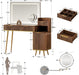 47" Vanity Desk with 5X Magnifying Mirror & 3-Color LED Light, Fluted Glass Top Makeup Table, USB Charging & Hair Dryer Holder, Dressing Table with Adjustable Shelves for Bedroom, Dark Walnut