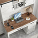 Farmhouse 47" Executive Desk, Computer Desk with 2 Drawers, LED Light and Storage Cabinet, Home Office Desk with Hutch, Charging Hub, Workstation for Home Office and Study,Unique White.