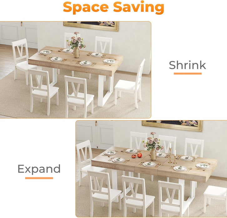 63"-78.7" Extendable Dining Table for 6-8, Farmhouse Kitchen Table | Rectangular Expandable Dining Room Table with U-Shaped Legs Wooden Dinner Table for Kitchen Office Living Room-Oak