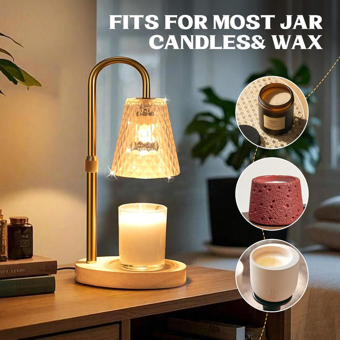 Candle Warmer Lamp with Timer - Adjustable Height, Electric Wax Melter in Gold for Cozy Aesthetic Bedroom Home Decor, Gift for Women, Mother, Friend, Birthday, Christmas