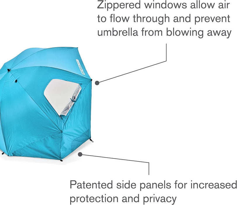 Premiere XL 9-Foot Umbrella - Heavy-Duty 1.25" Center Pole & Twist Handle Auger - UPF 50+ Sun Protection - Privacy Side Panels, Zippered Windows & 2 Interior Pockets - Carry Bag Included