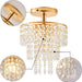 Modern Mini Crystal Chandelier, 3-Tier Raindrops Design Small Chandelier Light Fixture, Flush Mount Ceiling Light Fixture for Bedroom, Hallway, Living Room - E26 Base, Chandelier for Bedroom (Gold)