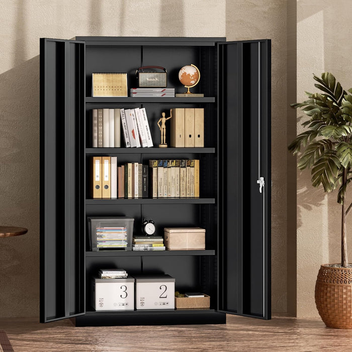 Locking Metal Storage Cabinet 72InchTallBlackFinish