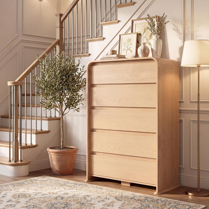 5-Drawer Dresser for Bedroom, 50.5" Tall Chest of Drawers, Natural