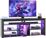 TV Stand for 70 Inch TV, Tall Entertainment Center with 2 Led Lights, Gaming TV Console with Storage for PS5, Modern TV Cabinet for Bedroom, Living Room, Black Carbon Fiber