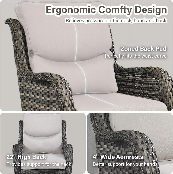 Outdoor Swivel Rocker Patio Chairs Set of 4 with Coffee Table - 5" Thick Cushion 7 Piece Furniture Set All Weather Comfortable Wicker Conversation Set for Porch Deck - Gray/Beige