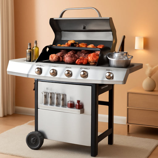 4 Burner Gas Grill Combo with Side Burner, 3 in 1 BBQ Grill with Charcoal Grill and Griddle, 52,000 Outdoor Gas Charcoal Combo Grill for Outdoor Cooking, Balcony, Backyard, Camping