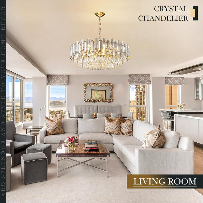 Gold Crystal Chandelier 31.5 Inch Elegant Radiance