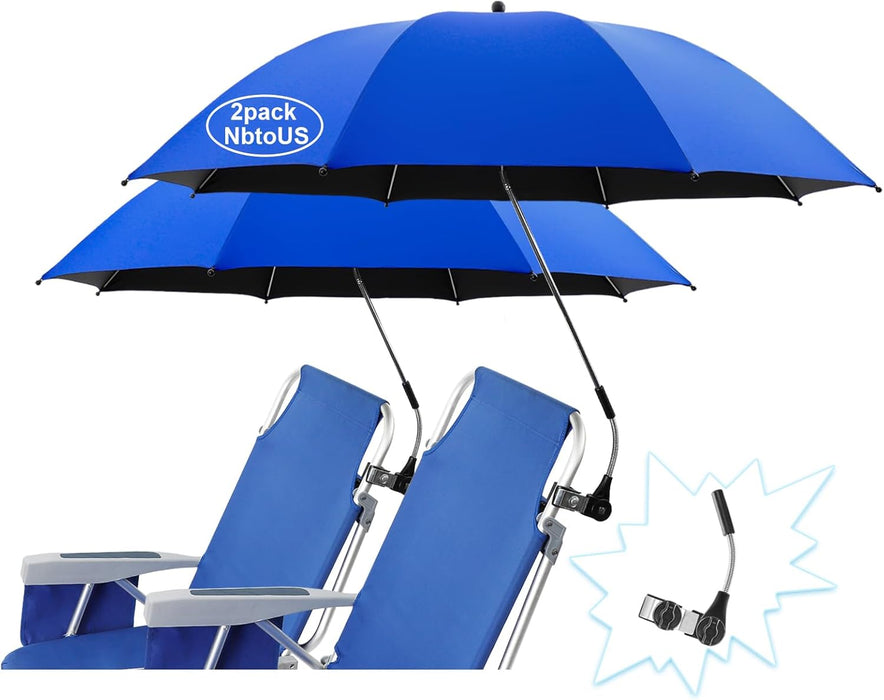 2 PACK Beach Umbrella with Universal Clamp,Upf 50+ 360 ° Adjustable Umbrella,Portable Umbrella for Beach Chair,Patio Chairs (Not Include Chair)