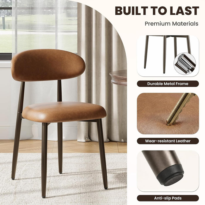 Dining Chairs Set of 4, Upholstered Kitchen & Dining Room Chairs with Curved Back and Bronze Metal Legs, Comfortable Modern Dining Side Chairs for Dining Room, Kitchen, Brown