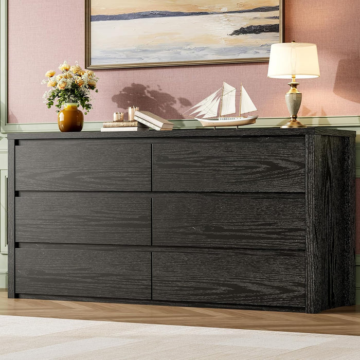6 Drawer Dresser for Bedroom, Wood Chest of Drawers Handle Free