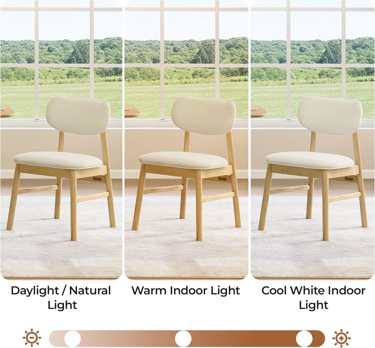 Upholstered Dining Chairs Set of 2, Mid Century Modern Kitchen & Dining Room Chairs, Solid Wood Frame in Oak, Chenille Fabric in Cream (White)